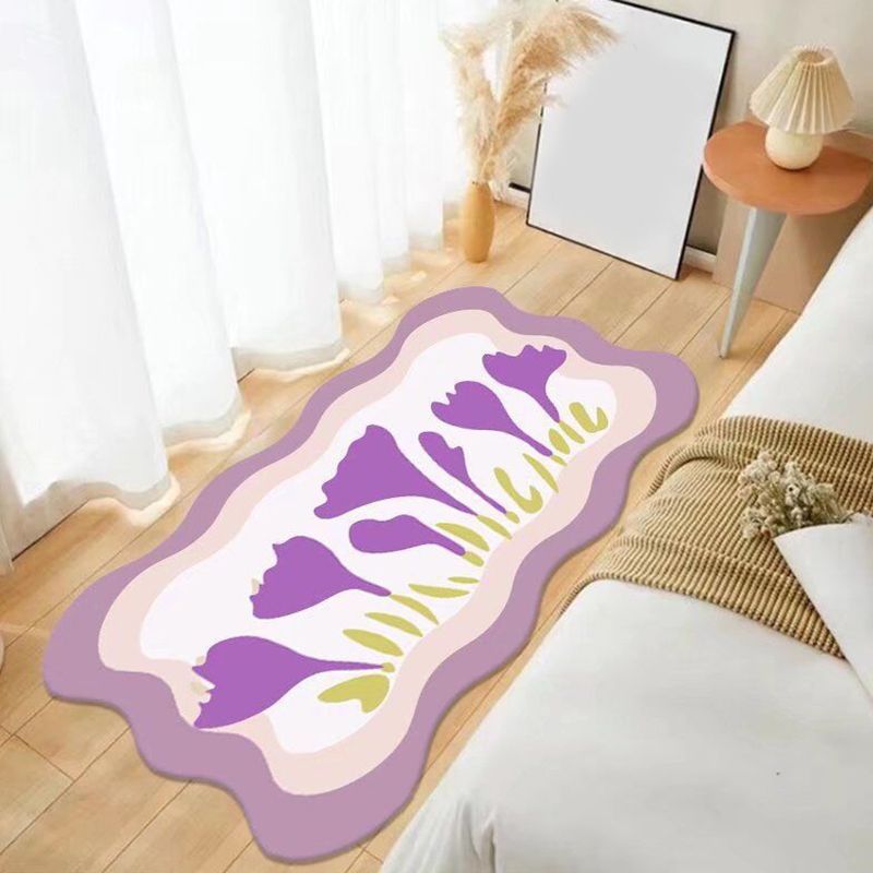 Orange Casual Rug Flower Polyester Rug Stain Resistant Rug for Living Room