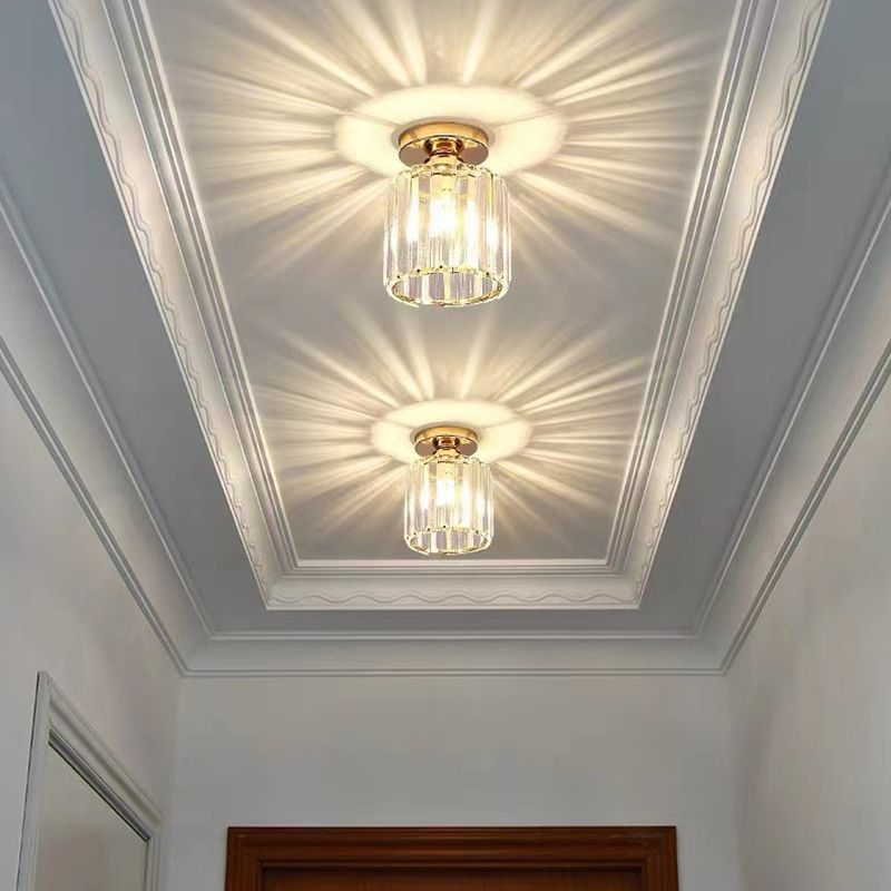 Modern Geometry Shape Ceiling Light with Crystal Shade for Living Room
