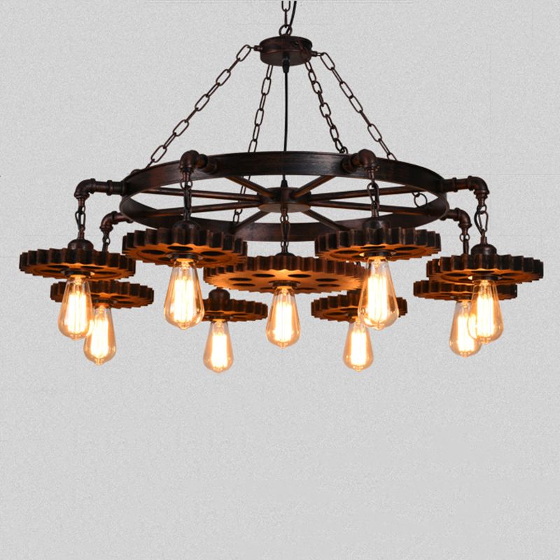 Ruote ruggine il lampadario appeso lampada a sospensione in metallo industriale lampadario
