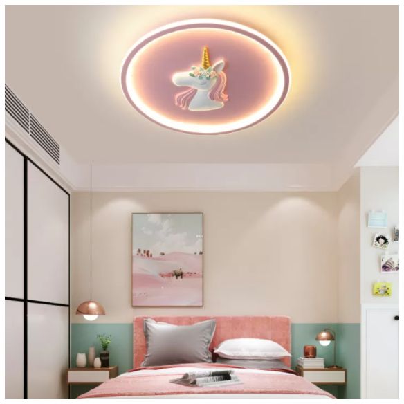 Luminaire encastré à 1 lumière LED en forme de dessin animé en métal licorne pour chambre d'enfant