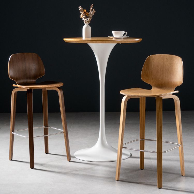 Solid Wood Dining Stools Contemporary Brown Bar Stools with Footrest