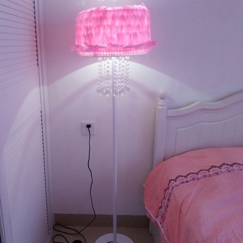 Abrikoos/wit/roze lotus vloerlicht nieuwheid Noordse 1 bol veer opstaanlamp met kristallen orbs