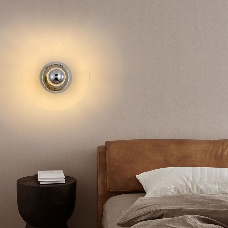 Glass Circle Wall Sconce Single Bulb lampada a parete in stile contemporanea in chiaro per camera da letto
