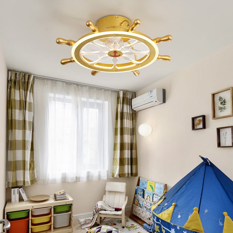 Modern Metal Ceiling Fan Lamp LED Flush Mount Ceiling Light with Clear Fan Blade