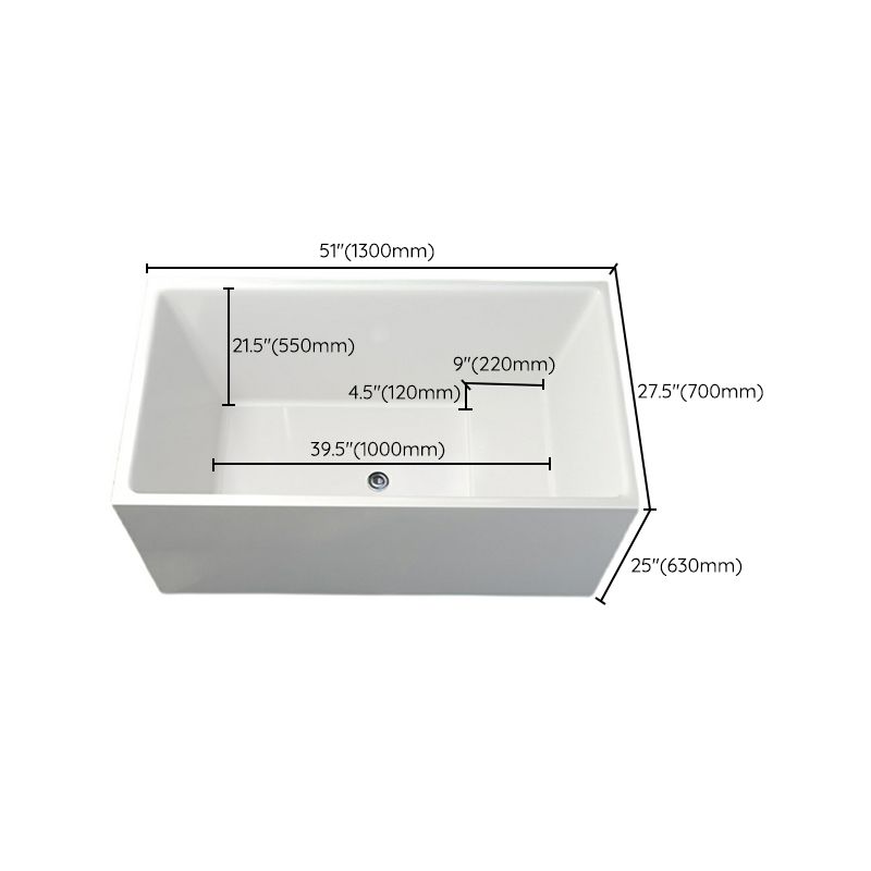 Contemporary White Acrylic Bathtub Rectangular Soaking Tub for Home