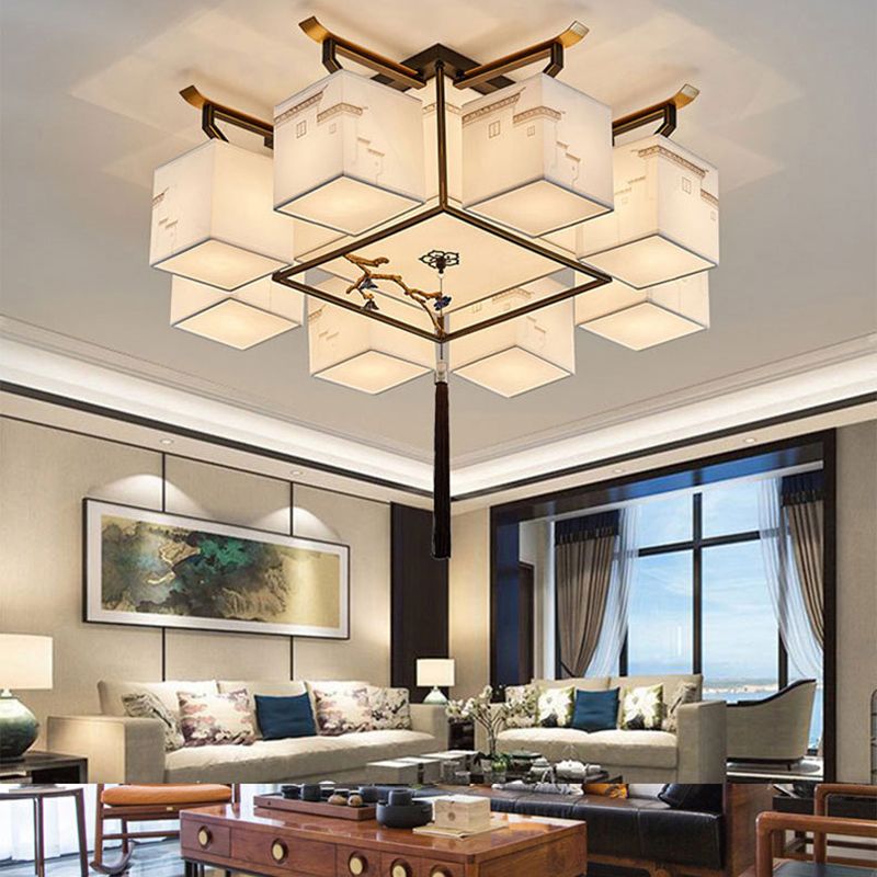 4 Taille Optionnel Fixtures légères Asia Style Fabric Flush Light for Living Room Dinning Room