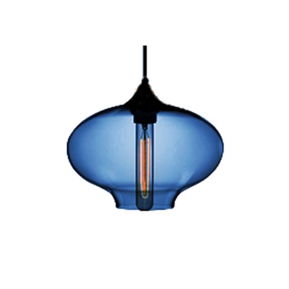 Glass Oval Hanging Lamp Simplicity 1 Light Red/Brown/Blue Hanging Ceiling Light