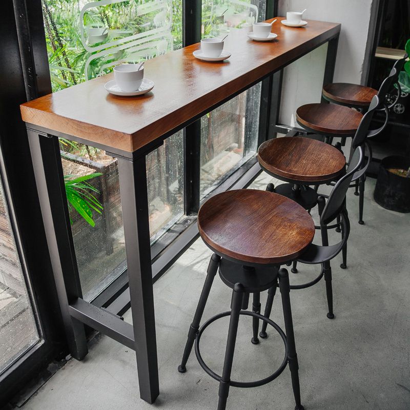 Coffee Shop Hall/Pub Table Industrial Rectangle Footrest Bar Height Table in Natural
