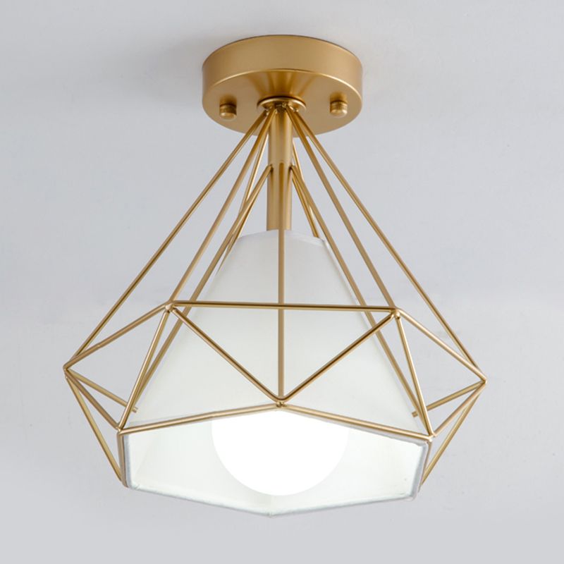 Metal Geometric Shade Flush Ceiling Light Industrial 1 Light Ceiling Light Fixture in Gold