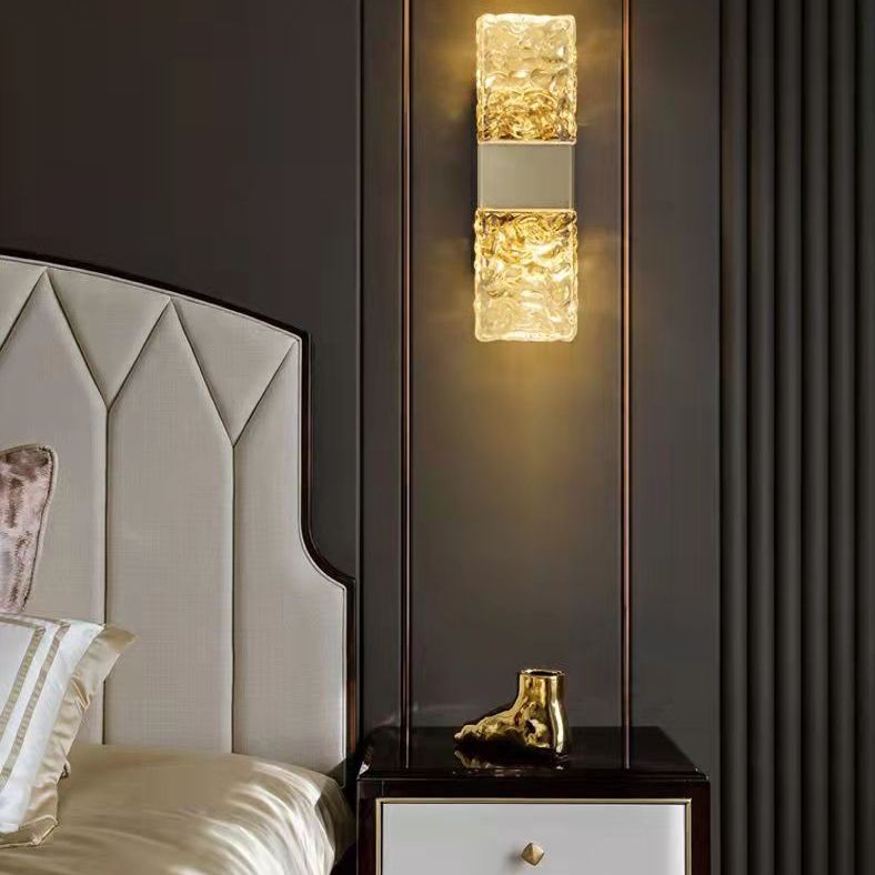 Minimalist Rectangle Sconce Light Fixture Crystal LED Bedroom Wall Light Sconce in Gold