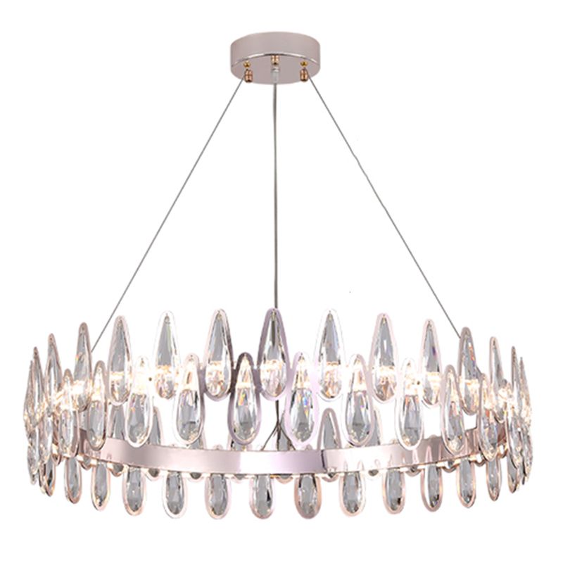 Contemporary Style Circle Pendant Chandelier Crystal 1 Light Chandelier Light in Silver