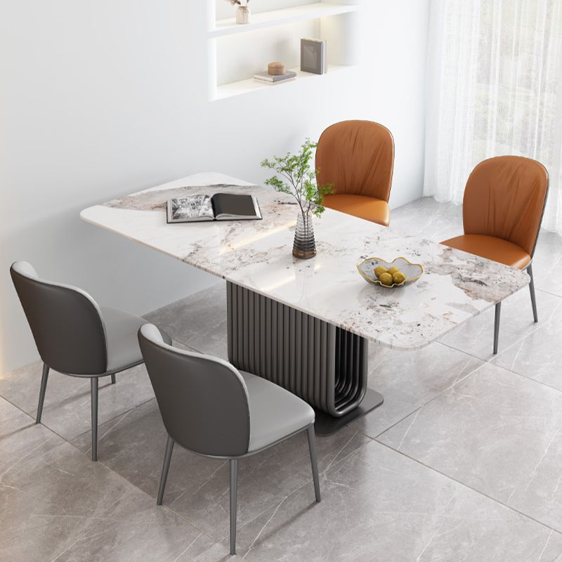 Modern Indoor Side Chair with Grey Metal Legs Faux Leather Dining Chair for Home