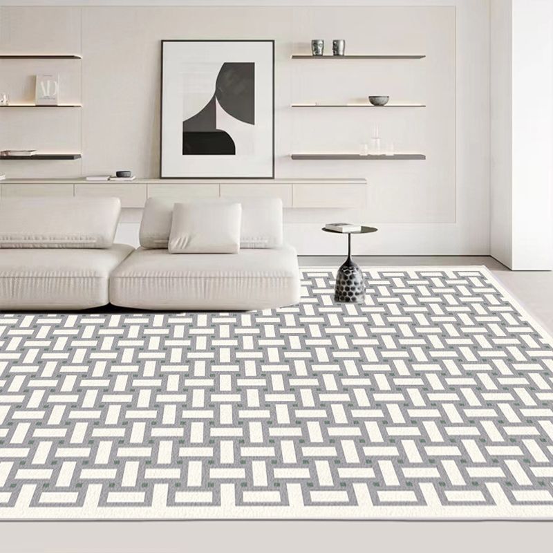 Modern Style Geometric Rug Rectangle Shape Living Room Carpet Polyester Washable Area Rug