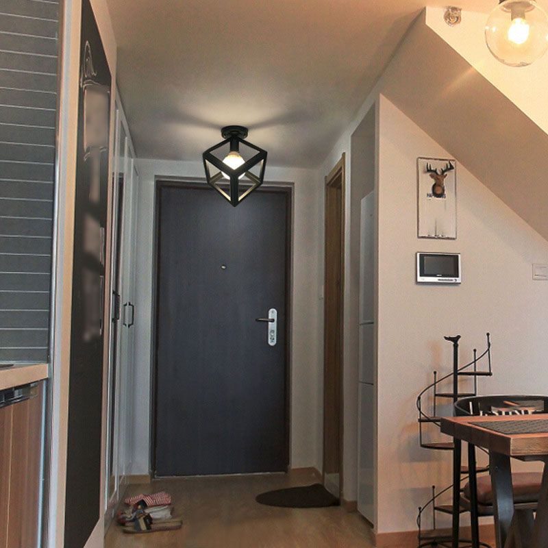 Geometrische Hanger Licht Industriële Stijl 1 Light Metal Flush Mount Light Fixture in Zwart