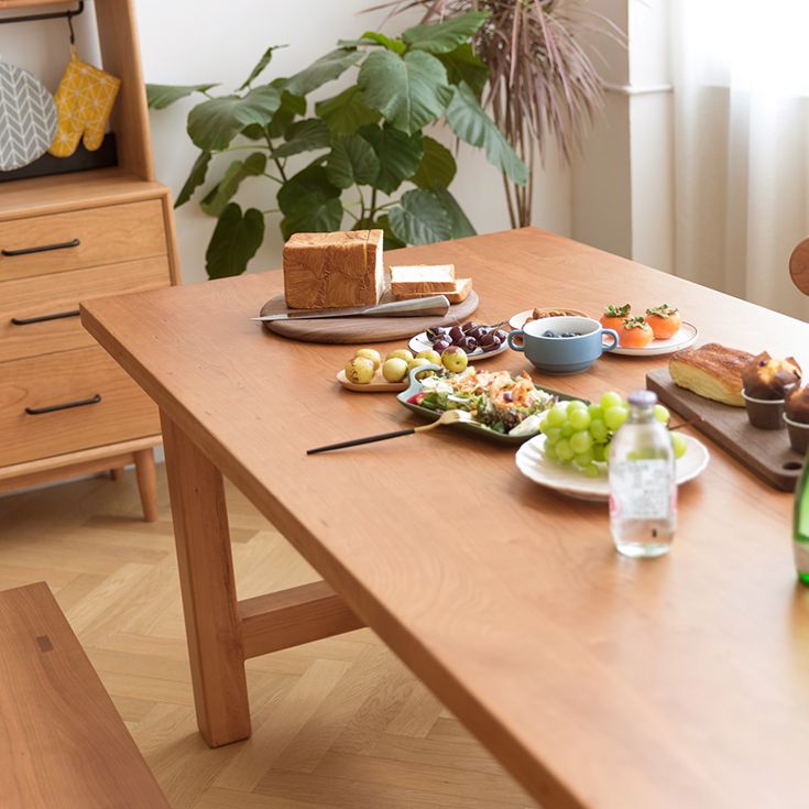 Solid Pine Wood Dining Table Modern Rectangle Table with Trestle Base