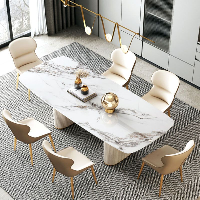 1/4/5/7/8 Pcs Dining Chairs Set Rectangle Dining Room Table Set with Double Pedestal