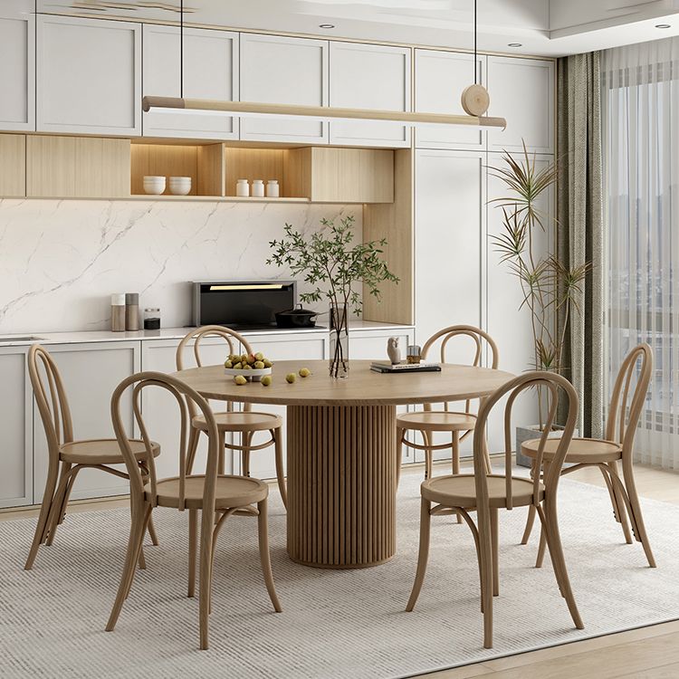 Modern Round Dining Table Pine Solid Wood Pedestal Dining Table in Natural