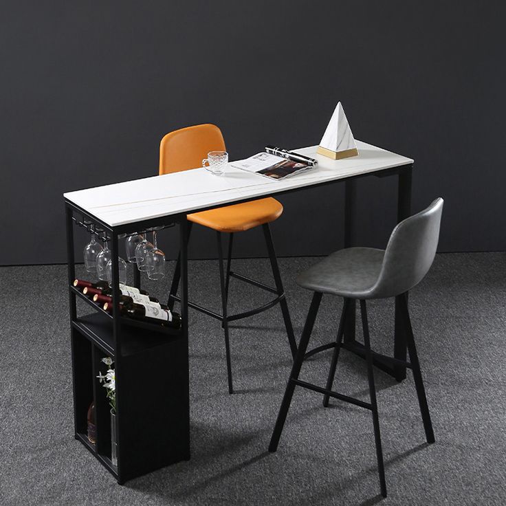 Sintered Stone Bar Dining Table Industrial Rectangle Bar Height Pub Table with Shelves