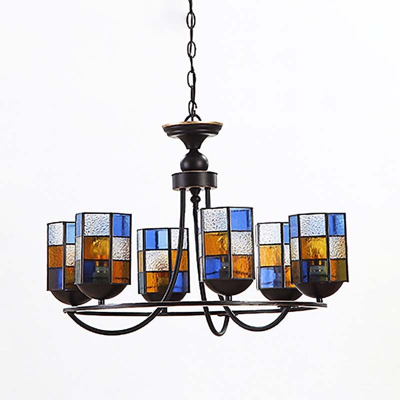 Lampadario blu vetrati blu lampadario cilindro 4/6/8 luci mediterranee l'illuminazione a sospensione per sala da pranzo