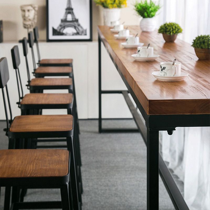 Wood Top Table with Black Legs and Metal Base Kitchen Bar Table