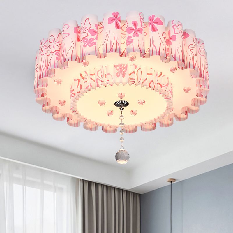 Dual-Layered Acrylic Flushmount Countryside LED Restaurant Ceiling Lamp with Crystal Ball in Pink/Purple