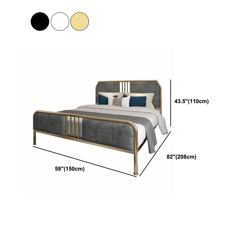 43.3" Grey Upholstered Bed with Headboard Low Profile Metal Bed