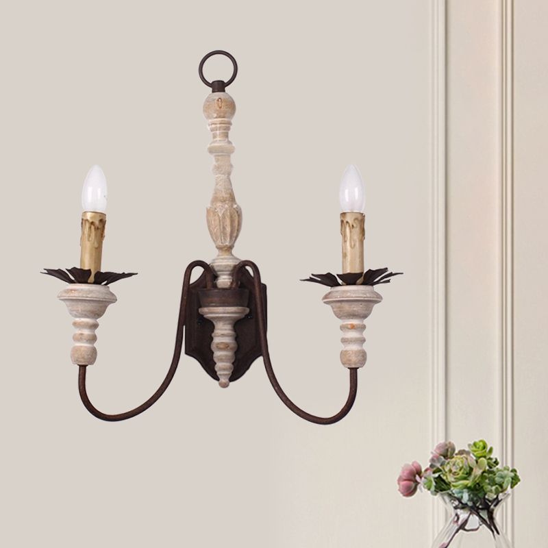 Rost gebogene Arm Wandleuchte Landstil Metall 2 Glühbirnen Innenkerzen Wandmontage Lampe