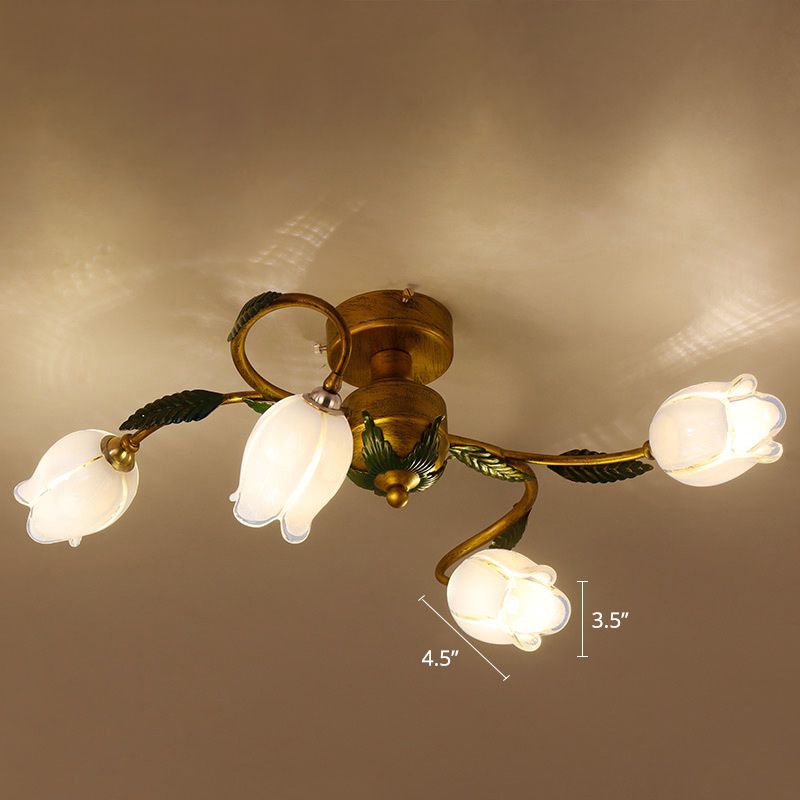 Luz de techo de techo de flor de vidrio blanco