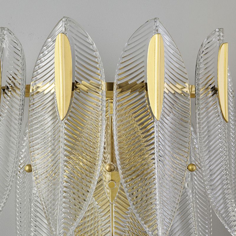 Prismatic Crystal Leaf Wall Sconce Light Minimalist 2 Lights Gold Wall Light Fixture