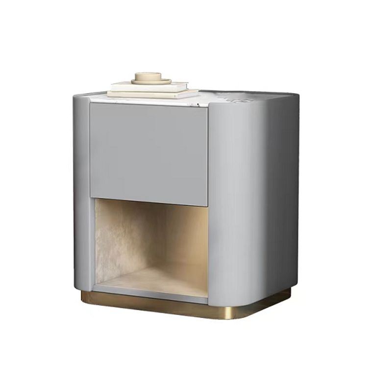 Contemporary Stone Top 1-Drawer, 1 Shelf Nightstand 21.65" Tall Nightstand