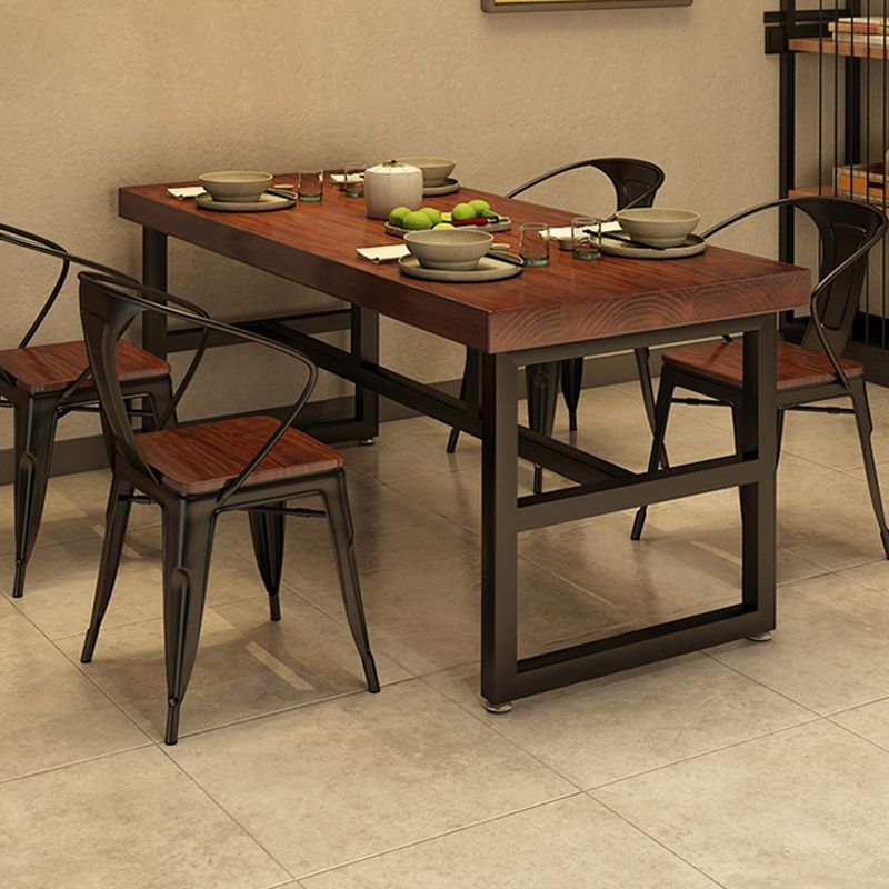 Solid Wood Industrial Dining Table Brown Dinette Table with Metal Frame