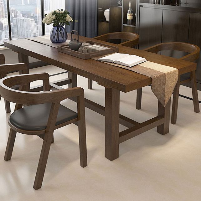 Industrial Dinette Table Rectangle Solid Wood Dinner Table in Brown