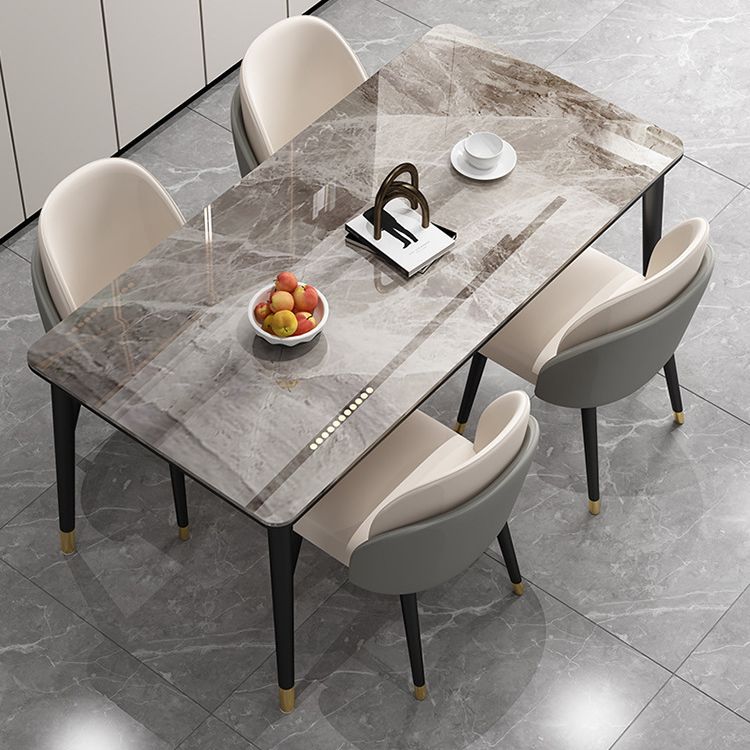 Dining Room Set Scandinavian Rectangular Dining Table with Black Four-leg Metal Base