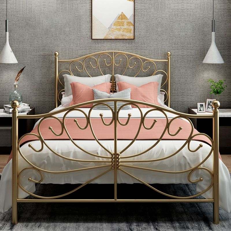Four Poster Bed Glam Metal Bed, Camelback Open-Frame with Metal Legs