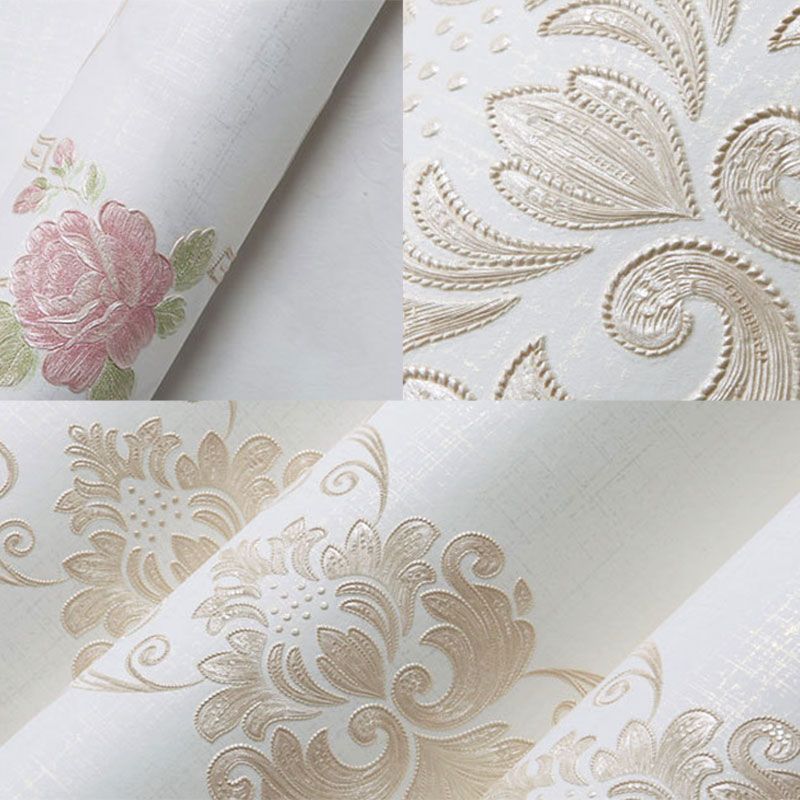 Non-Pasted Wall Covering 33' x 20.5" Minimalist Embossed Flower Wallpaper for Bedroom