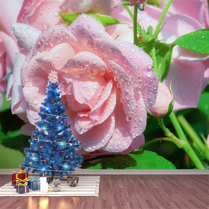 Customized Water Drop Flower Mural Horizontal Photography for Sleeping Room