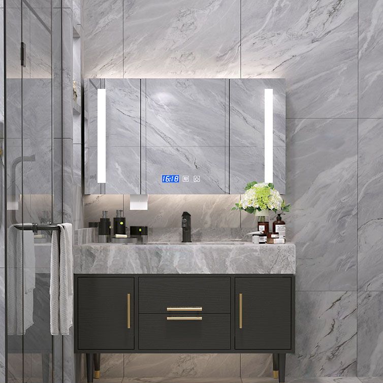 Drawers Bathroom Vanity Double Sink 2 Doors Freestanding Rectangle Vanity with Mirror