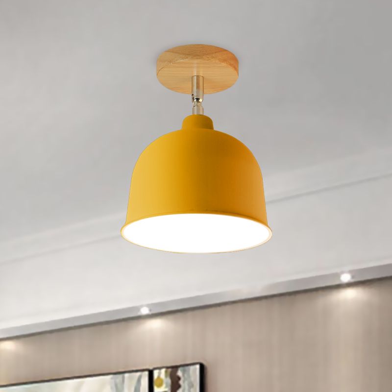 Lámpara de techo semiempotrada de 1 bombilla, color amarillo/verde, moderna lámpara de cúpula metálica montada en el techo para dormitorio