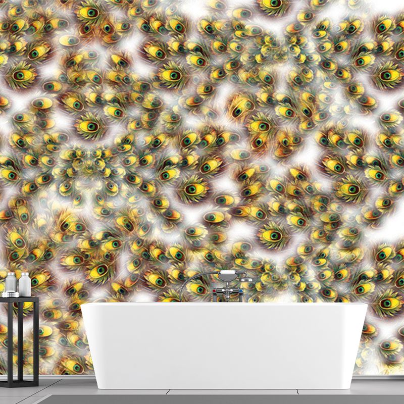 Contemporary Feather Mural Decal Non Woven Decorative Yellow and Green Wall Decor for Kitchen