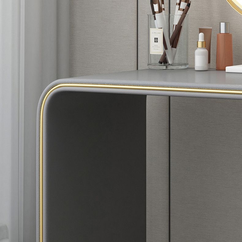 Glam Faux Leather and Wood 2-Drawer Makeup Vanity Desk for Bedroom