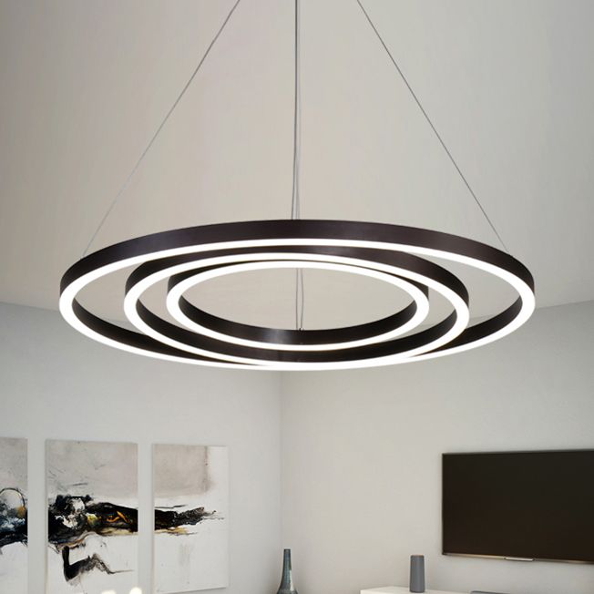 Brown Hoop Chandelier Contemporary 1/2/3-Ring Acrylic LED Ceiling Light Fixture in Warm/White Light
