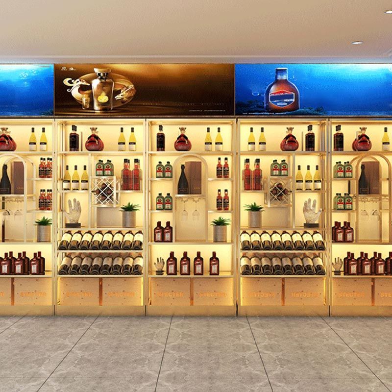 Metal Floor Wine Bottle & Glass Rack Modern Wine Holder with Shelf