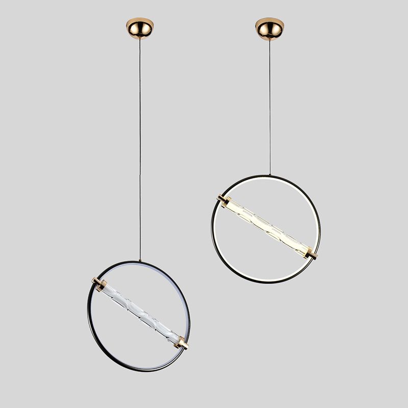 Eenvoud cirkelvormige led hanger helder gekabbel glazen eetkamer hangend licht in zwart