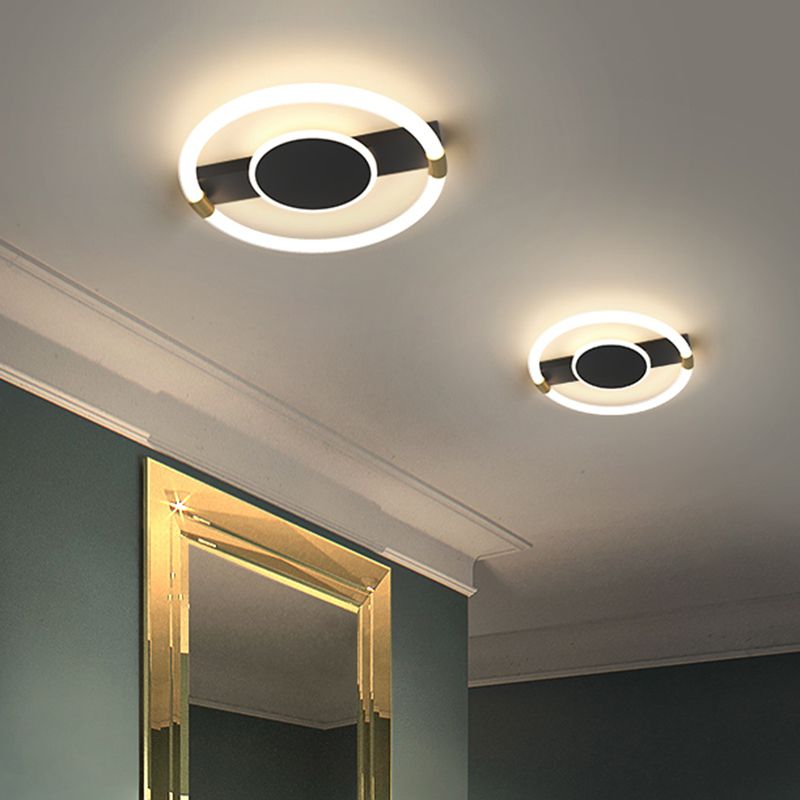 Metal Round Ceiling Light Fixture Minimalist Black/White LED Flush Mount with Rectangle Canopy