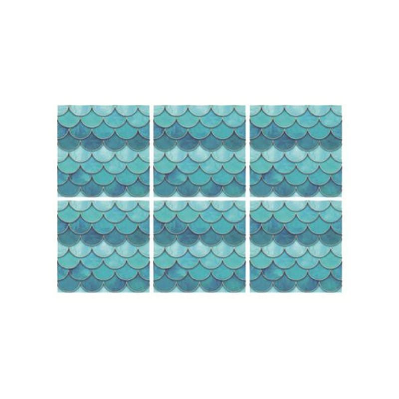 Modern Art Fishscale Stick Wallpapers in Blue Bathroom Wall Covering, 3.4-sq ft (4 Pieces)
