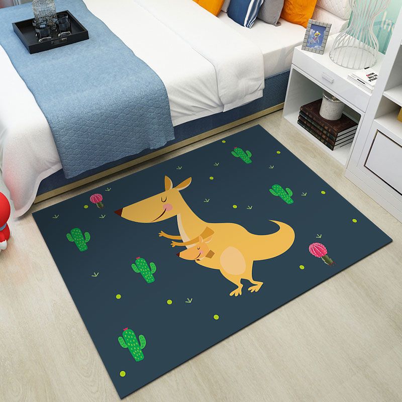 Cute Kids Room Rug Multi-Color Animal Pattern Rug Synthetics Anti-Slip Backing Easy Care Carpet