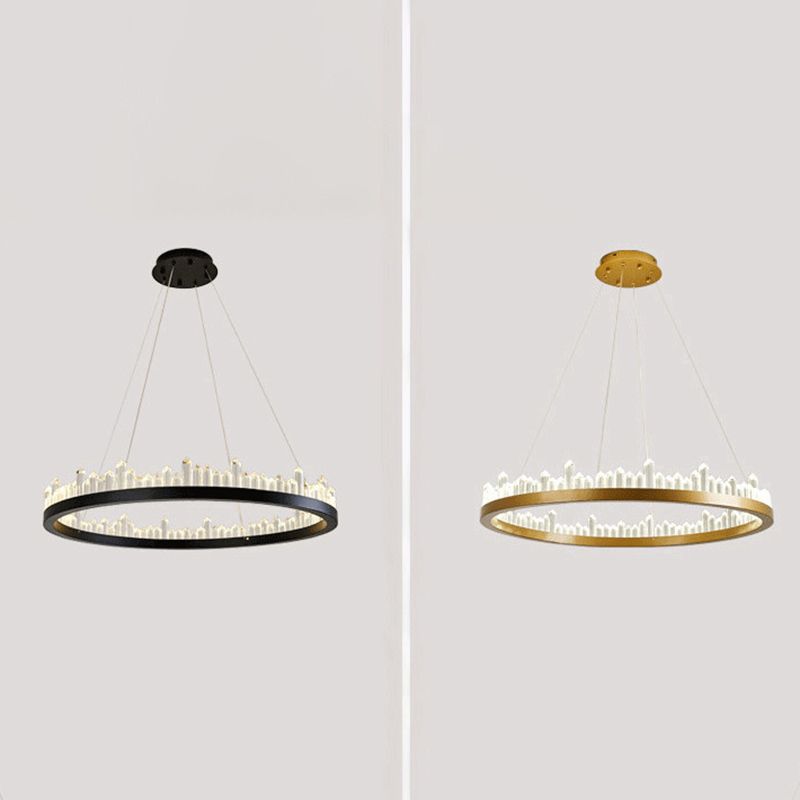 Postmodern Simplicity Circular Ceiling Chandelier Crystal Hanging Light with Hanging Cord for Living Room