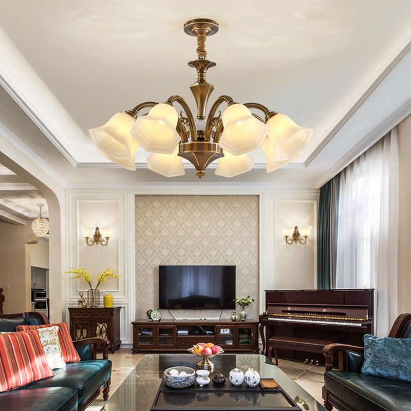 American Style Ceiling Light Bell Shape Ceiling Lamp with Glass Shade for Living Room