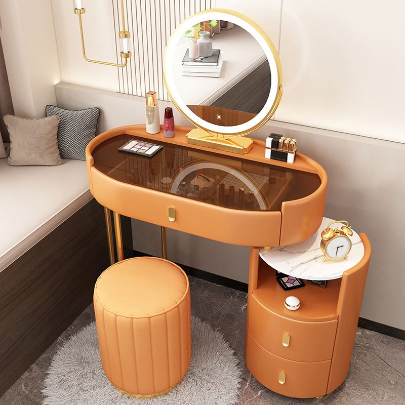 Mirrored Glass Makeup Counter Adjustable Mirror Vanity Dressing Table with Drawer