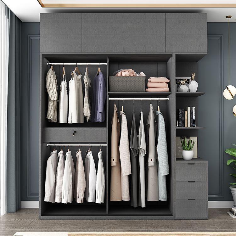 Modern Style Glass Wardrobe Bedroom Wardrobe Closet with 1 Drawer